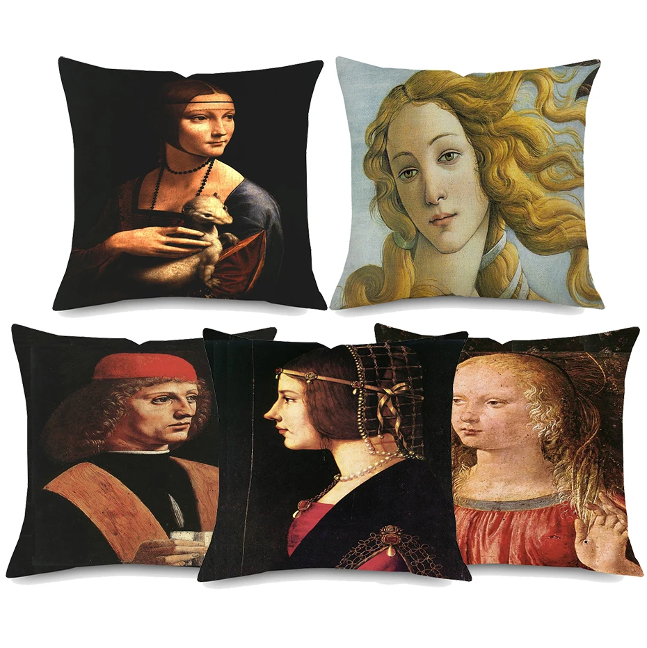 

Wolrd Famous Oil Paintings Art Cushion Covers Girl Beauty European Retro Style Beige Linen Pillow Cover Bedroom Sofa Decor