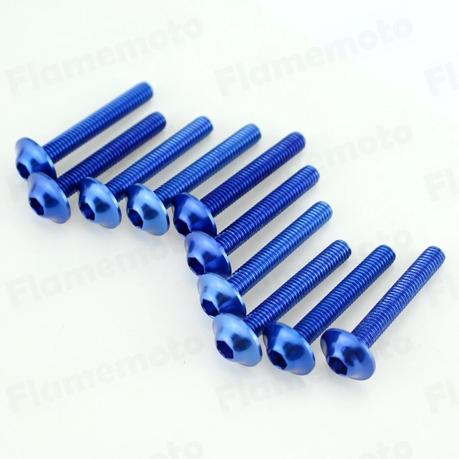 

10pcs Motorcycle Blue Bolts Screw Aluminum adornment M6 x 40mm