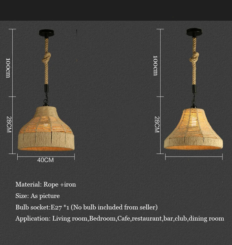 Лофт подвесной светильник Ретро Промышленность веревка пеньковая одежда Hotpot Ресторан Интернет Бар Кафе светильник столовая с декоративной отделкой люстра