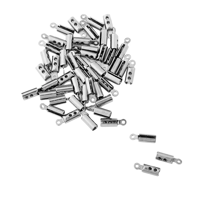 

50PCs 10mmx3mm Stainless Steel Cord Chain End Caps Necklace Bracelet For DIY Jewelry Findings Making Chain Head Craft Hole 1.1mm
