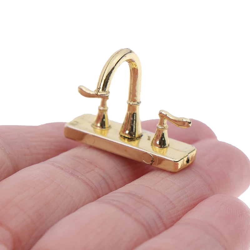 2PCS 1:12 Miniature Metal Water Tap Dollhouse Bathroom Faucet Accessories FBDC 