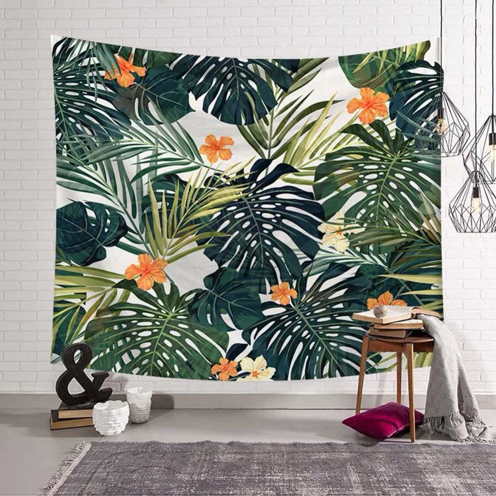 Bohemian Wall Hanging Tapestry Green Leaves Succulents Cactus 3D Flower Art Wall Decorative Carpet Blanket Yoga Mat Beach Towel