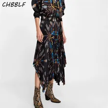 CHBBLF Женщины стильный принт плиссированная юбка mujer с эластичной талией женские модные повседневные Асимметричный плиссированные юбки POP1507