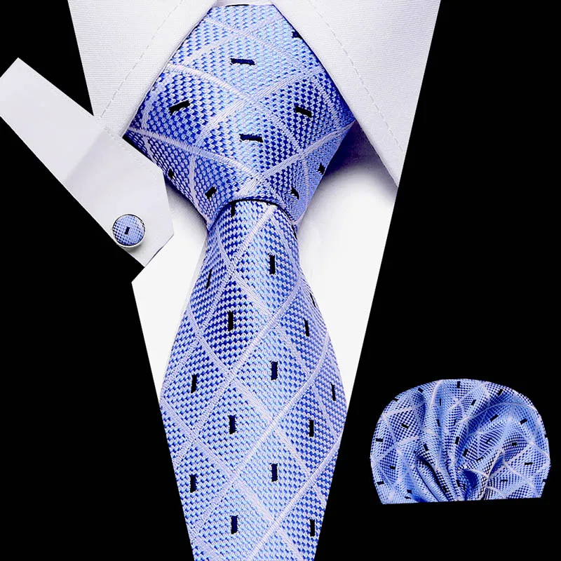 

Blue Geometric Plaid 100% Silk Men Tie 7.5cm Woven Business Party Necktie Dropshipping Men Gift