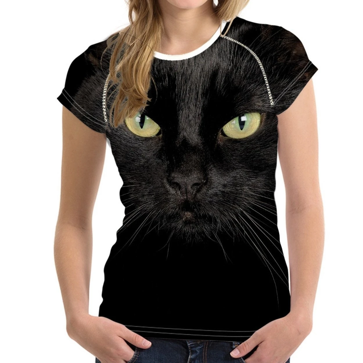 

T SHIRT 3 D TETE DE CHAT FEMME CADEAU AMUSANT ET PAS CHER