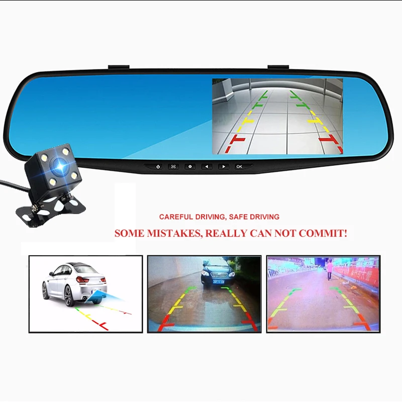 Jansite Car Camera Rearview Mirror Car Dvr Dual Lens Dash Cam Recorder Video Registrator Camcorder FHD 1080p Night Vision DVRs