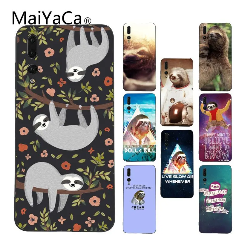 

MaiYaCa Grey Sloths and Flowers DIY Painted Coque Phone Case for Huawei P9 P10 Plus Mate9 10 Mate10 Lite P20 Pro Honor10 View10