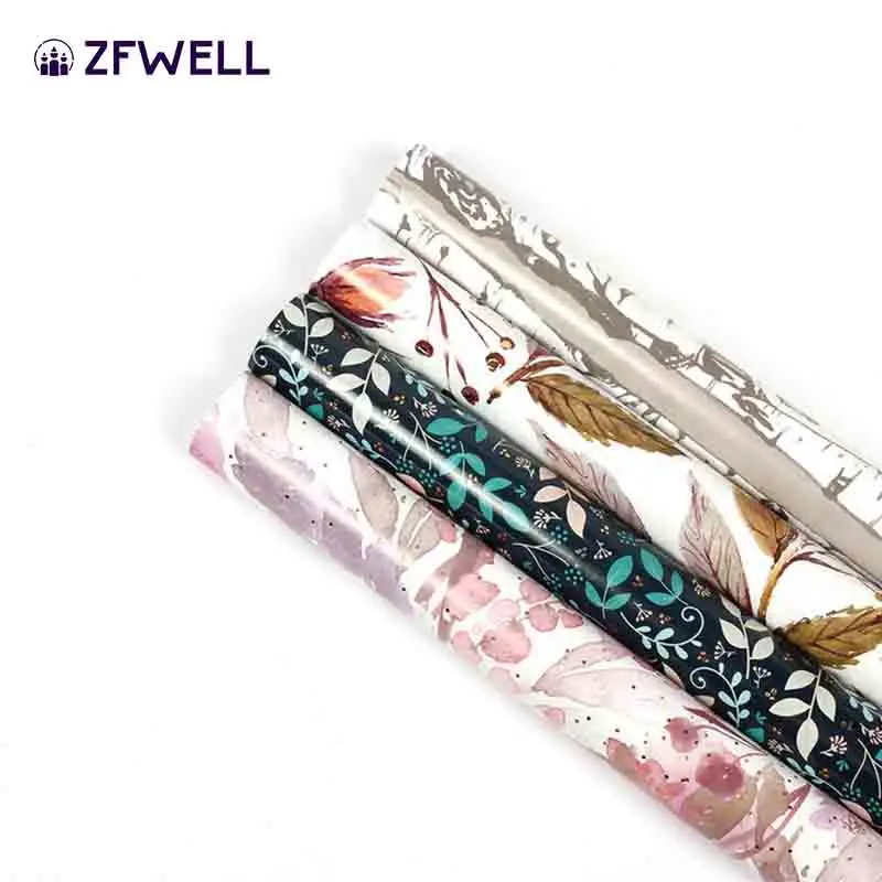 

ZFWELL 1pcs New printing bronzing retro leaves flowers gift wrapping paper engagement wedding birthday flowers gift wrapping pap