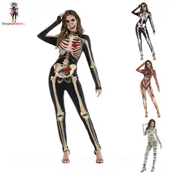 Mummy/Череп/человеческих органов страшно Для женщин комбинезон Хэллоуин для взрослых вечерние женские комбинезоны клоун костюм для девочки