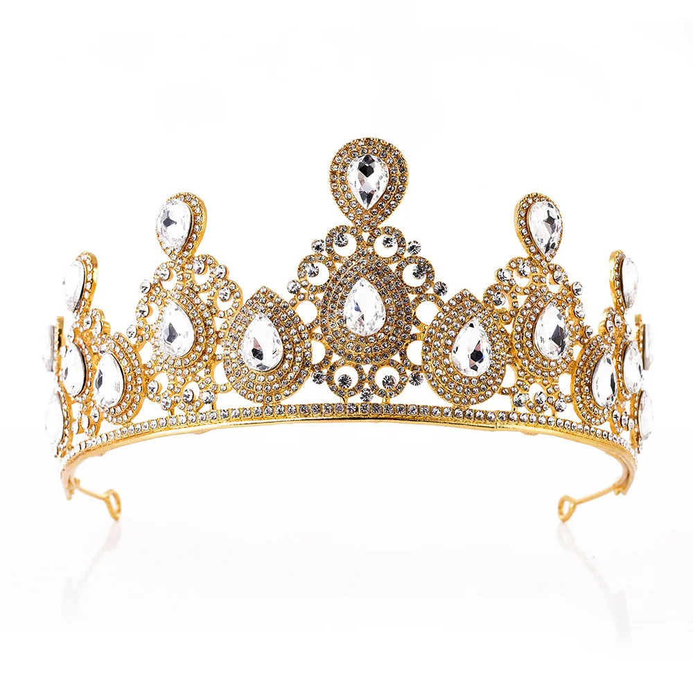 Свадебные аксессуары для волос, Хрустальная корона, свадебная тиара, королевская принцесса, стразы, праздничная Корона, тиара De Noiva - Окраска металла: gold