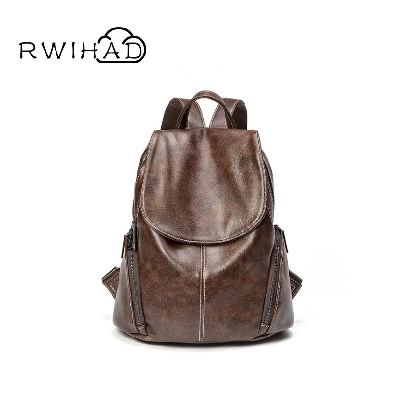

RWIHAD Women's Backpack Genuine Leather Ladies Girl Casual Vintage Large Capacity Travel School Bags Rucksack Bag For Women 2019