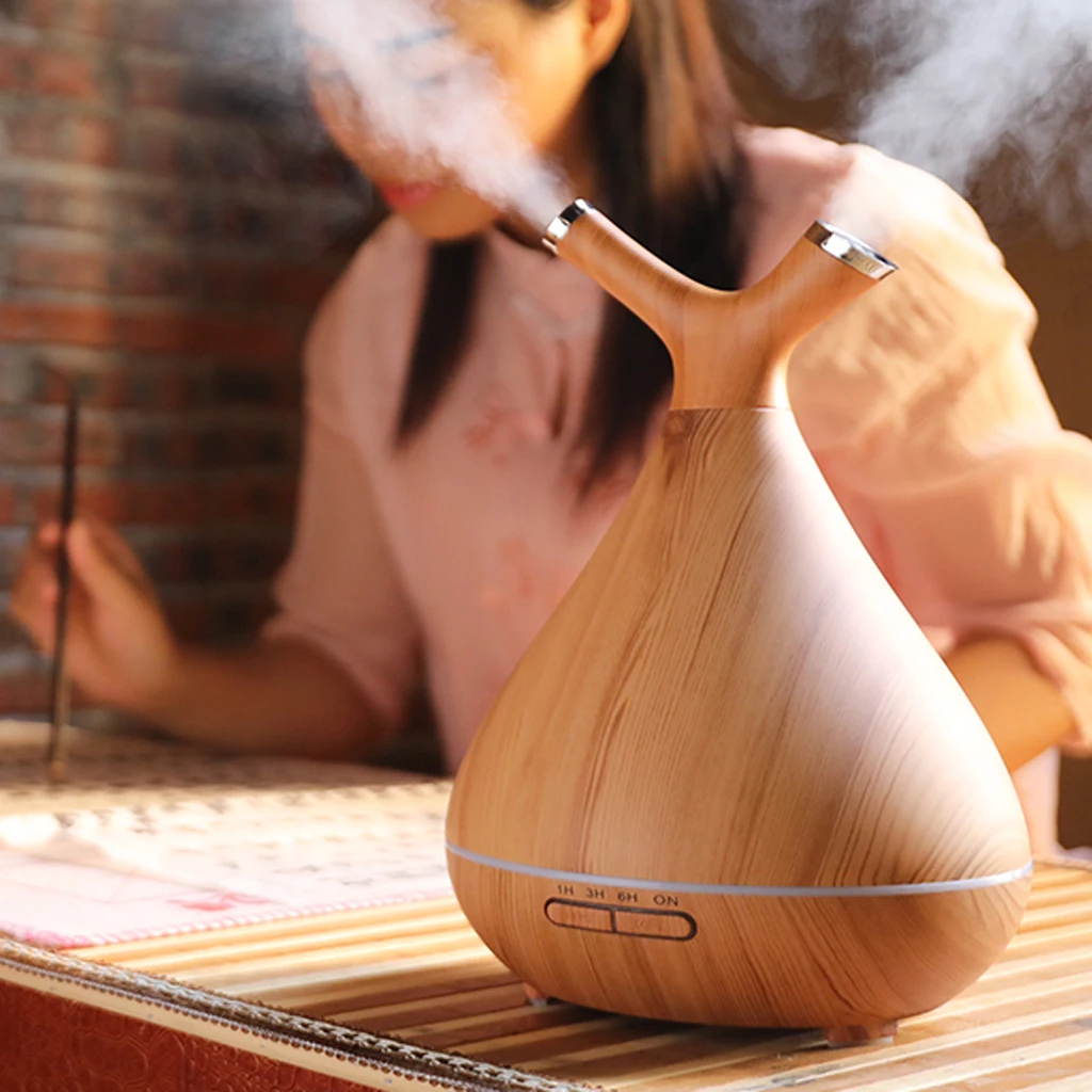 400ML Aromatherapy Essential Oil Aroma Diffuser With Wood Grain Aromatherapy Diffuser 7 Color LED Light For Home Office EU Plug