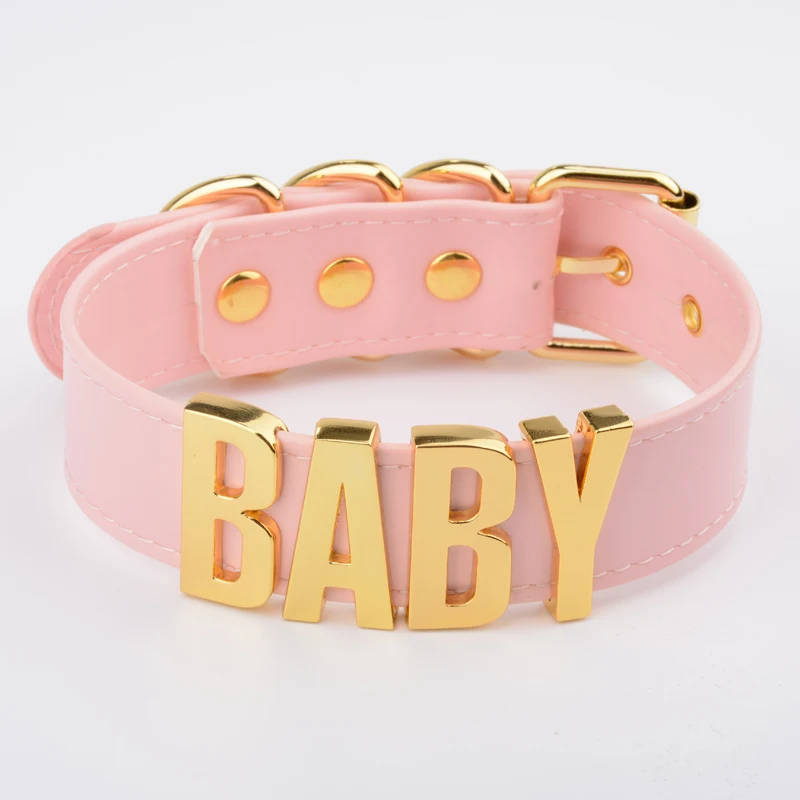 Tanie Spersonalizowane nazwa niestandardowa Choker dla dzieci dla kobiet dziewczyn sztuczna skóra szeroki duży list kołnierz fetysz Kawaii naszyjnik