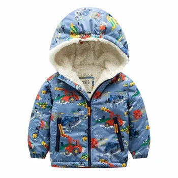 

M87 Fashion Cartoon Printing Winter Cotton Chirden Thicken Padded Lining Jacket Hoodies Keep Warm Boys Girls Coat Tops Outwear