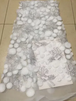 

2018 Latest Popular Designs Applique Fabric African Lace Fabric High Quality indian silk George lace fabric white silver Sequins