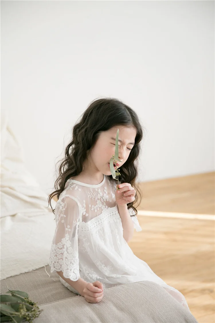 Vestido de Verão Branco para Adolescentes Meninas Grandes Princesa Festa Vestidos Rendas Bordado Vestido Menina 4 6 8 10 11 12 14 Anos Crianças Roupas 8 Mamãe e Bebê