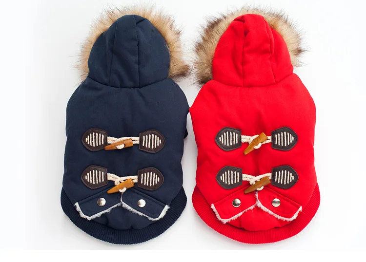 Великолепное зимнее пальто для собак KEK одежда для маленьких собак Толстая флисовая подкладка теплая меховая куртка с капюшоном для собак Одежда для чихуахуа красного цвета