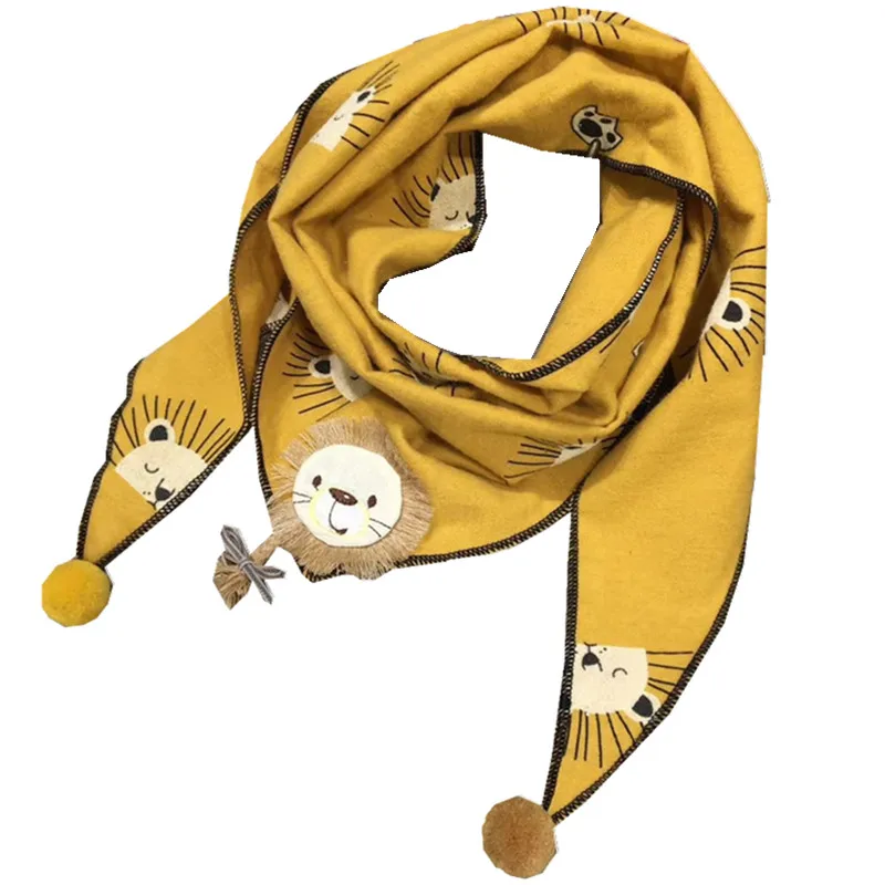 Осенне-зимний детский шарф из хлопка и льна, модный детский треугольный шарф с рисунком льва для девочек, детский шейный платок, шаль для мальчиков и девочек - Цвет: yellow lion