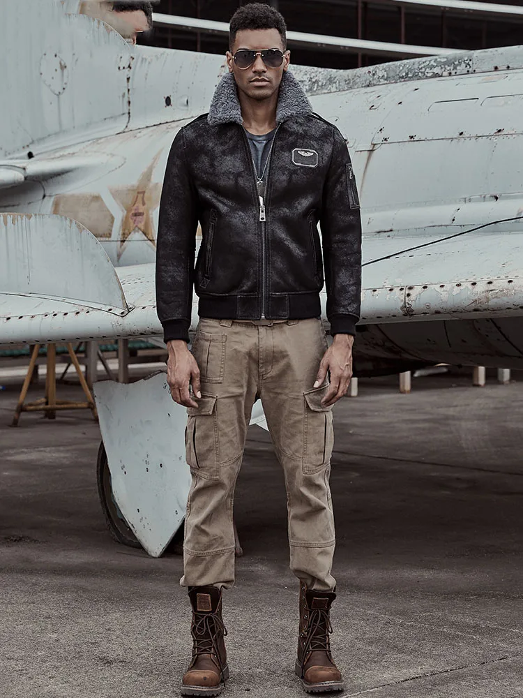 Мужская куртка авиатора, мужская куртка из овчины, куртка пилота, мужская куртка с мехом, B3, верхняя одежда из овчины