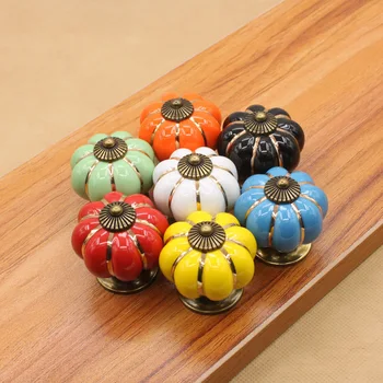 JD 40mm Pumpkin Ceramic Kitchen Handles Drawer Cupboard Door Handles Single Hole Cabinet Knobs And Handles Furniture Handles