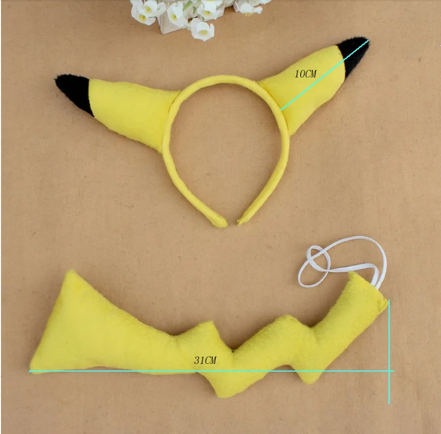 

Pokemon PIKACHU ear headband headwear and tail dress up kit COSTUME PARTY SET Anime Animal set Hair Accessories