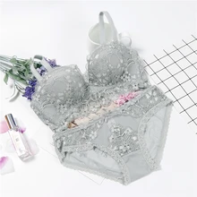 Комплект нижнего белья, беспроводной комплект с бюстгальтером, пуш-ап, чашка 3/4, комплект нижнего белья для женщин, сексуальный бюстгальтер, набор трусиков, серый, черный, белый, красный