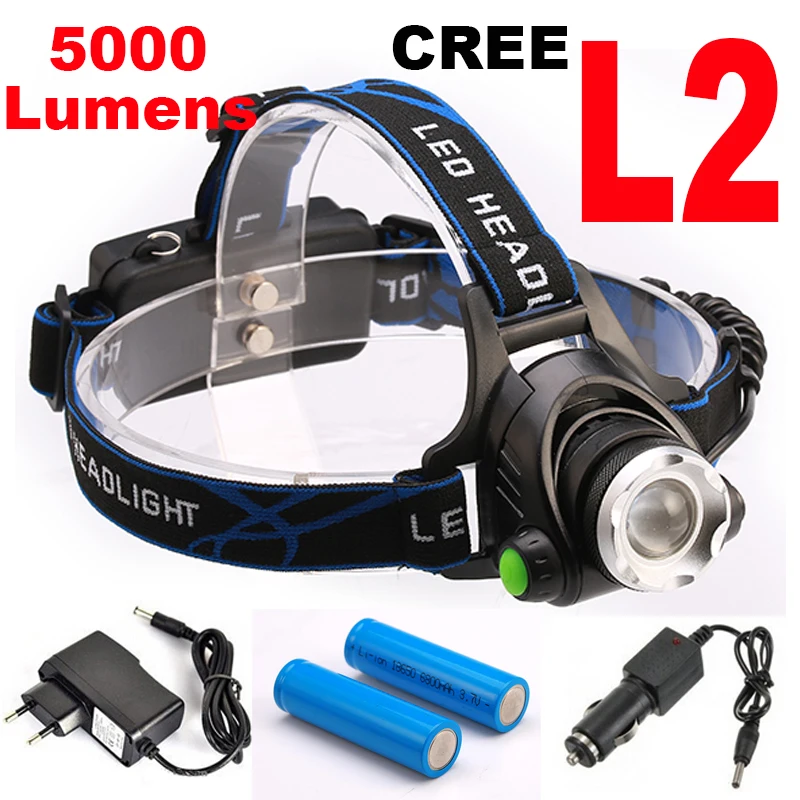 Super bright 5000LM 12W CREE XML L2 LED Headlamp LED Headlight 18650 flashlight head light led