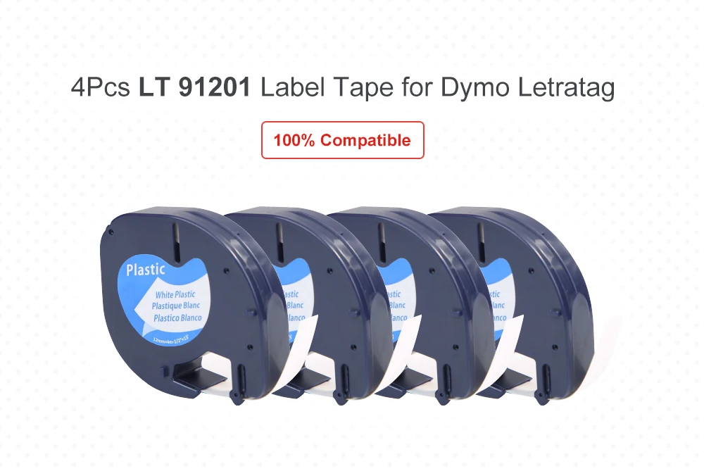 HWDID 4 шт. совместимый LT 91201 пластиковый кассета для Dymo LT принтер Замена для Dymo Letratag этикетка лента 12 мм* 4 м черный на белом