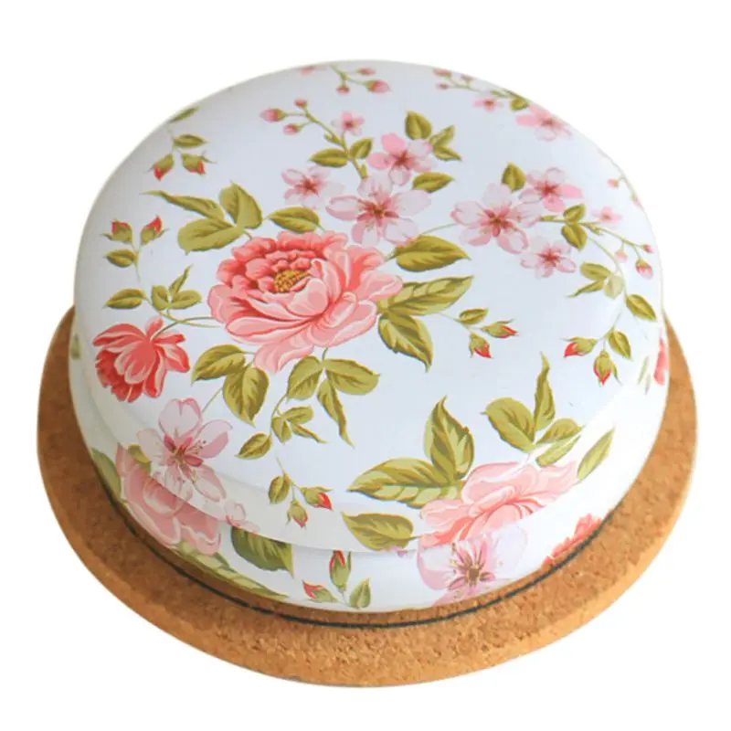 Flower Drawing Style Tea Sugar Coffee Sundries Storage Tin Box Kitchen Gift Portable Roud Shape Coin