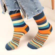 Man Fashion Hip Hop Stripes Happy Funny Socks Art Harajuku Crew Socks white black Style Cotton Men Street Style kanye west stripes design fashion style men s low cut ped socks in white