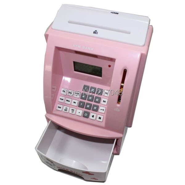 kids mini plastic atm money bank atm coin bank hello kitty mickey winnie the pooh stitch piggy bank with alarm clock