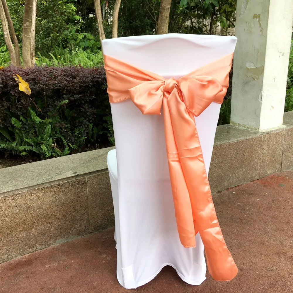 DHL/EMS Free, 100pcs/lot Peach / Apricot 6"x108" Satin Chair Cover Sashes for Wedding Banquet
