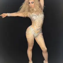 Певица горный хрусталь боди поп-звезда сценические наряды Кристалл комбинезон DS бар ночной клуб Выступления Show Одежда