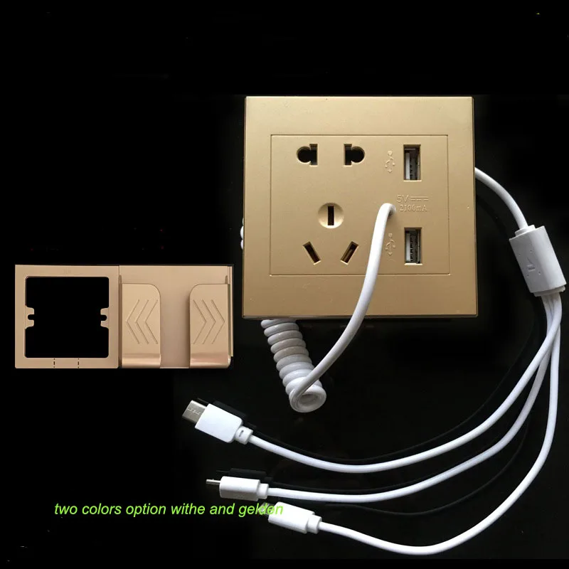 

usb wall socket with charging cable with phone holder max charging cerrunt 2 A socket max current 10A