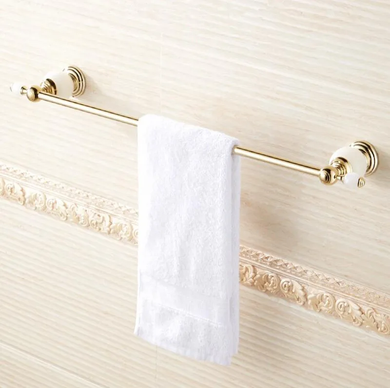 Роскошные твердая латунь и белый нефрит золото аксессуары для ванной комнаты Комплект, крючок, бумага держатель, вешалка для полотенец, мыло Корзина - Цвет: single towel bar