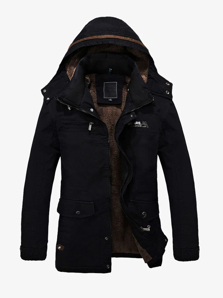 Осень-зима модные теплые Подкладка из флиса утолщение Повседневная куртка Для мужчин пальто хлопка со съемной Hat