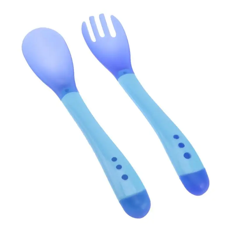 Baby Feeding Safety Soft Spoon Fork Set Temperature Sensing Flatware Spoon