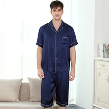 Мужские пижамные комплекты новые модные брендовые летние шорты до колен с короткими рукавами шелковые пижамные комплекты для мужчин шелковая ночная одежда для сна