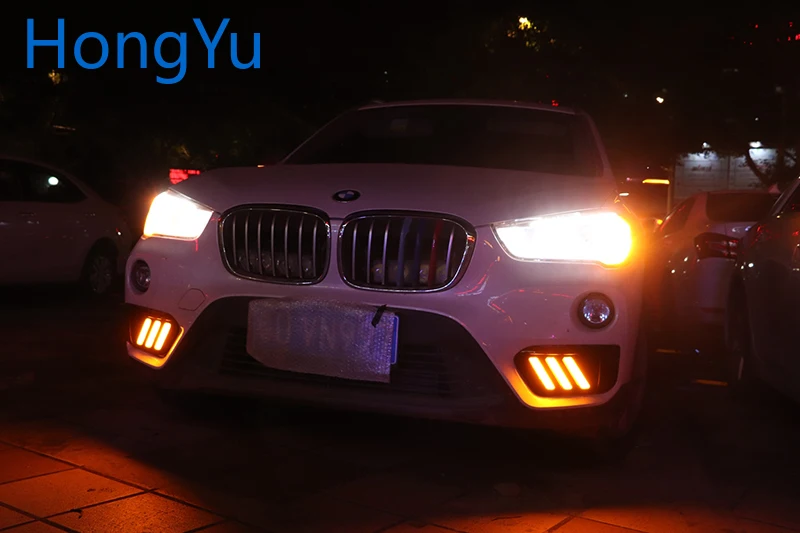 Для BMW X1 F48 F49- дневные ходовые светодиодные дневные ходовые огни противотуманная лампа фары с желтым реле сигнала поворота