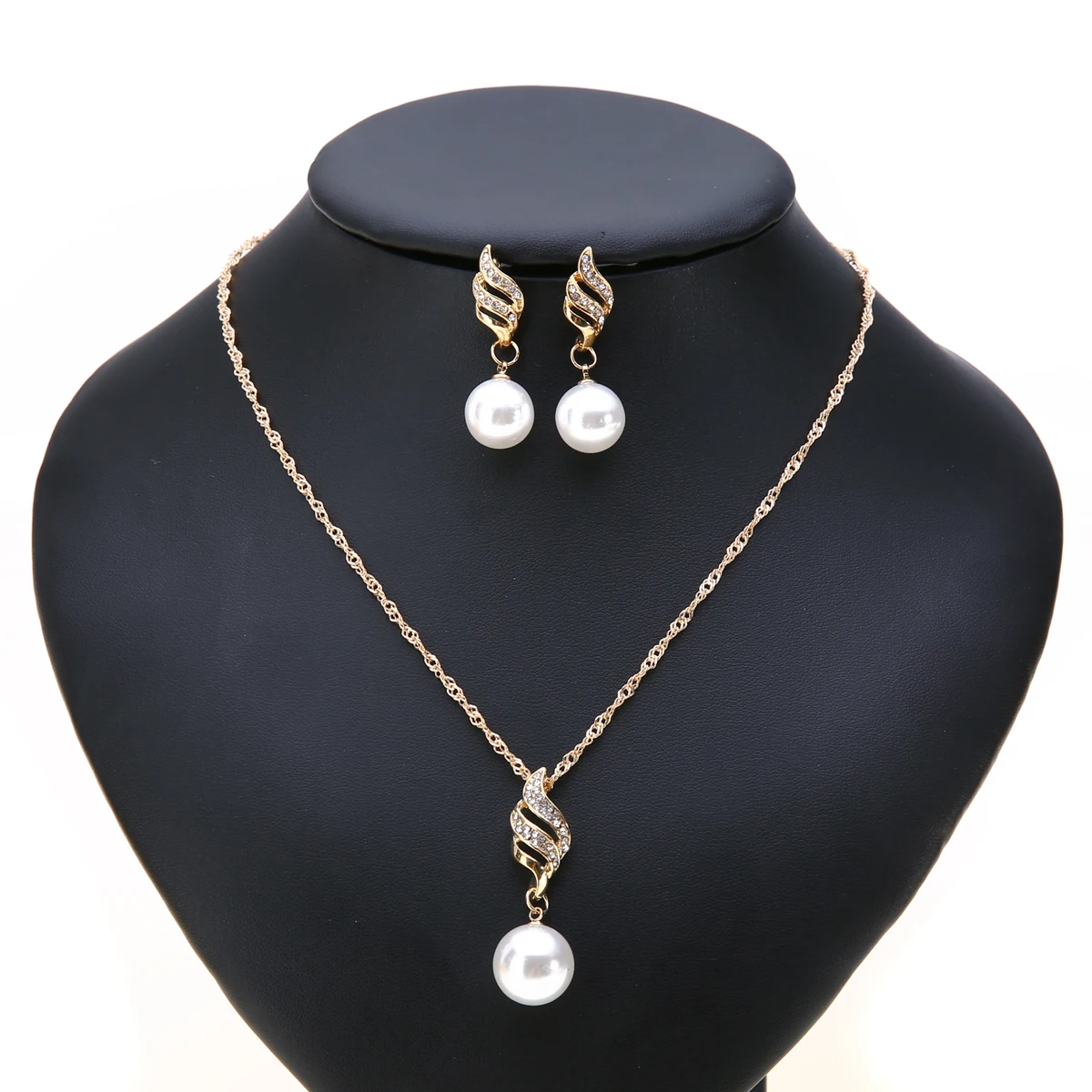 Gold Silver Plated Simulated Pearl Crystal Drop Earring Necklace Jewelry Set For Bridal Wedding Accessories Shellhard Jewellery