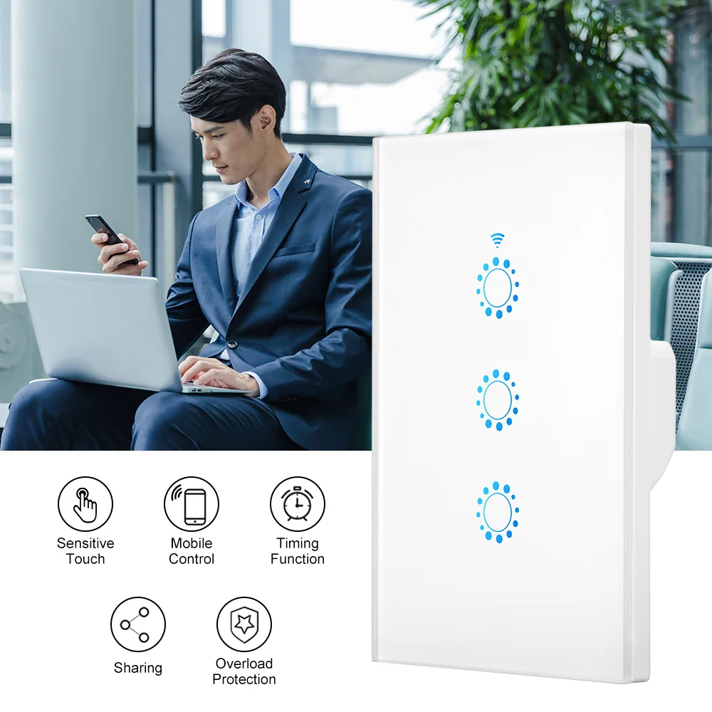 Нам Стандартный Smart Wi-Fi настенный сенсорный выключатель света 1/2/3 Gang Touch/Wifi/приложение удаленный контроллер для умного дома работать с Alexa Google Home