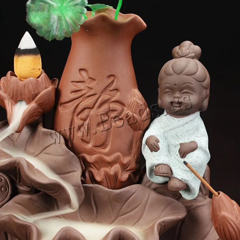 Purple Sand Backflow Incense Burner Little Monk Buddha Smoke Waterfall Backflow Incense Burner Ceramic Incense Holder Censer