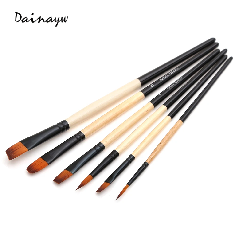 Goede Dainayw 6 Stks set Aquarel Gouache Borstels Verschillende Vorm Ronde Spitse Tip Nylon Haar Schilderij Borstel Set Art Supplies