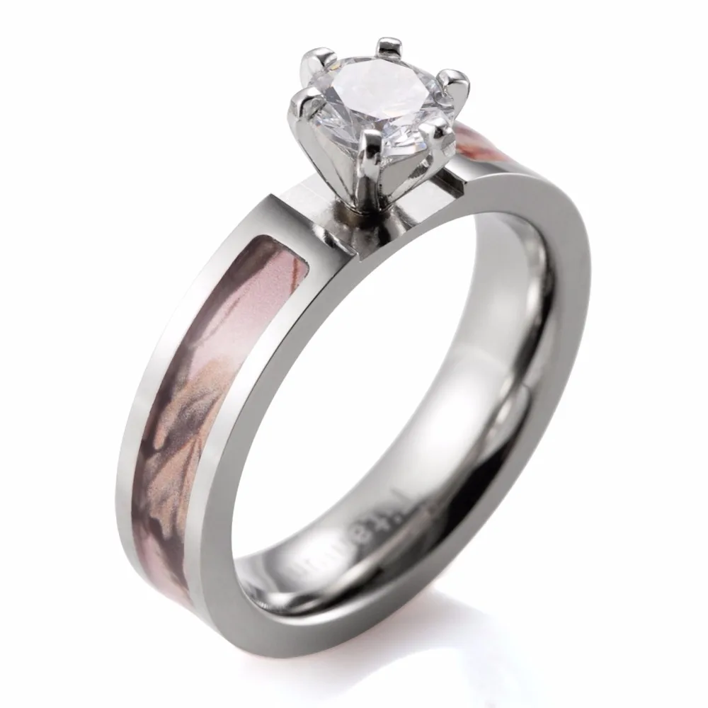 Shardon Pink Camo Engagement Ring Titanium Pink Real Tree Engagement Ring Wedding Band 6 Prong Setting Round Cz Ring For Women Cz Rings Engagement Ringrings For Women Aliexpress