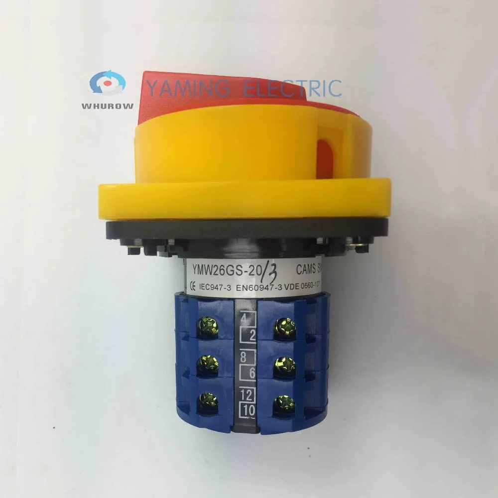 Yaming Электрический 3-х фазный переключатель 20A 2 положение ВКЛ-ВЫКЛ с висящим замочком панель cam выключатель YMW26-20/3GS