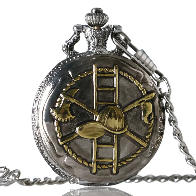 

Silver Watch Mens Firefighting Cat Theme Pocket Watch Men Pendant Watches for Firefighter Gift Fob Watches