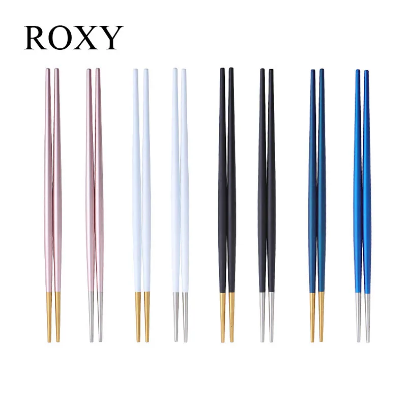 ROXY 5 пар/лот японские корейские китайские палочки для еды Черное золото нержавеющая сталь палочки для суши длина 22 см Прямая поставка