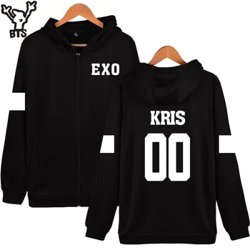 

kpop Kpop EXO Hooded Sweatshirt Women Korean Popular Team Hip Hop Winter Coat Fashion Women Hoodies Sweatshirts Casual Zipper