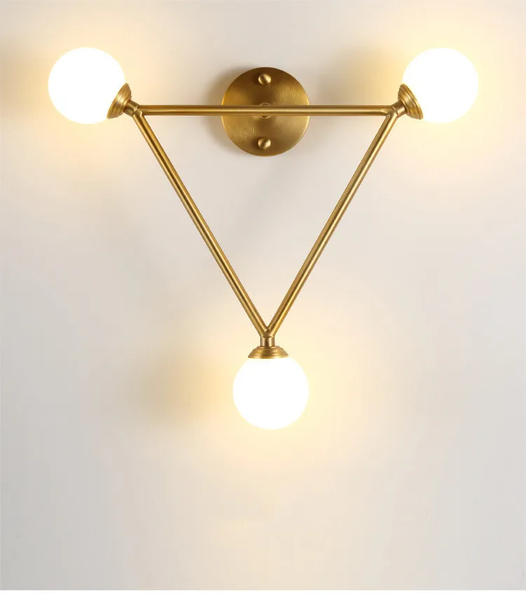 Три стеклянный шар светодиодный настенный светильник домашний декорация декор для стен для спальни прикроватный для прохода кухни медный