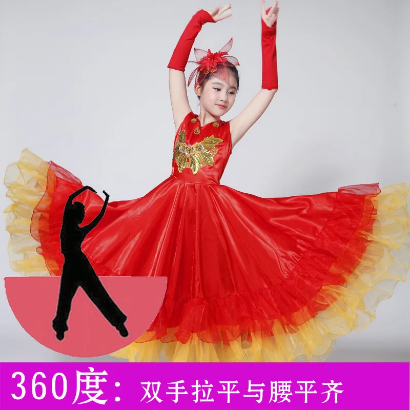 Детское фламенко платье для девочек испанский бой быков танцевальное бальное платье большой качели художественный костюм сценическая одежда M98 - Цвет: 360